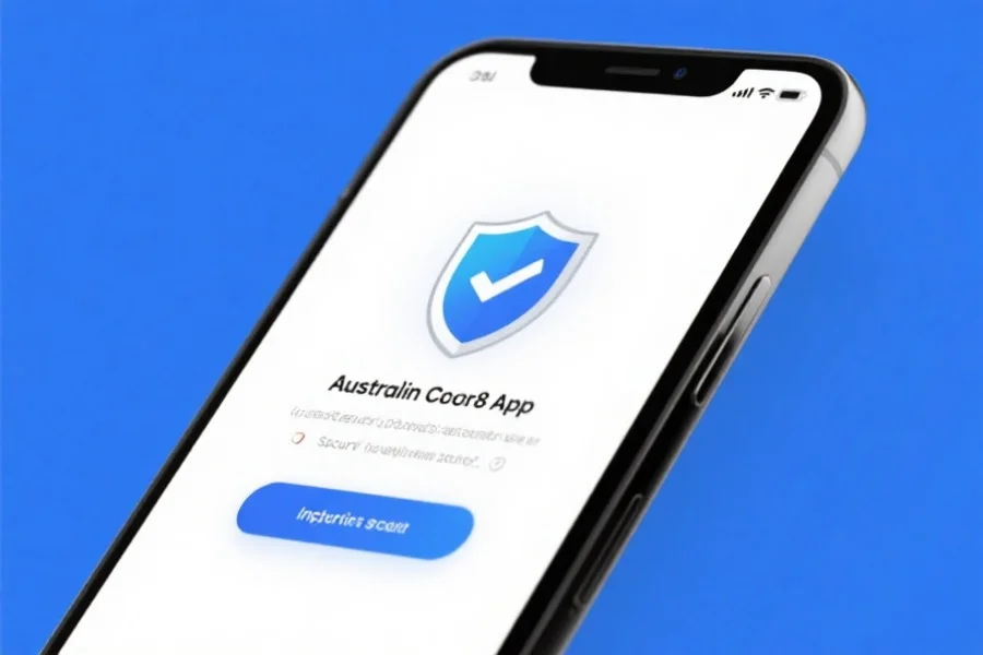手机屏幕显示澳洲幸运8App安全下载与安装步骤，配以盾牌象征保护，画面简洁专业